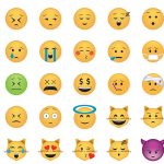 Set of  emoticon vector isolated on black background. Emoji vect