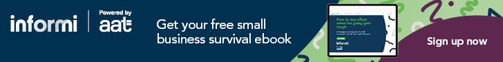 Informi powered by AAT banner promoting a free small business survival ebook with a 'Sign up now' call-to-action.